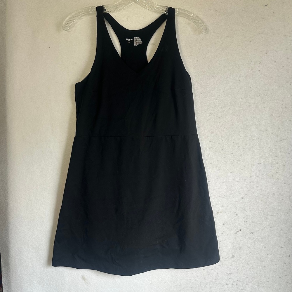 Soma 24/7 Active Dress Black Racerback V-Neck Built-in Shorts Small‎